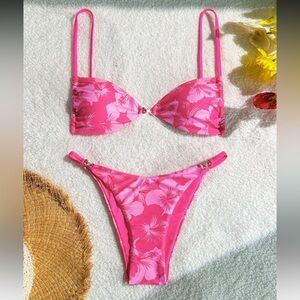 SHEIN Hot Pink Floral Bikini Set